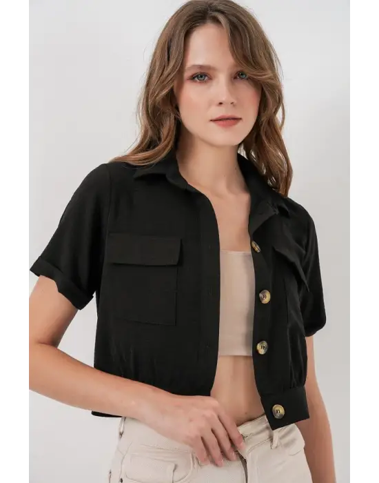 0663 Crop Ceket - Siyah