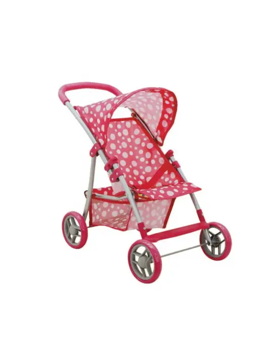 0664 Puantiye Desenli, 4 Tekerlekli ve Tenteli Oyuncak Puset - Sunman