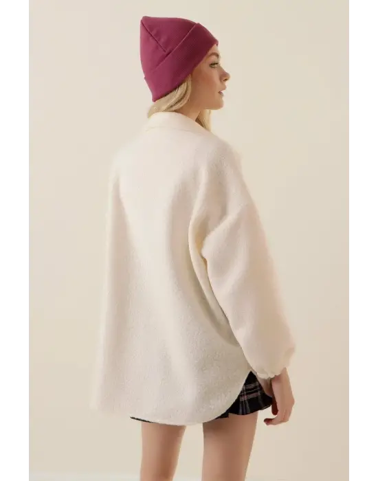 0675 Yün Karışımlı Buklet Ceket - Krem