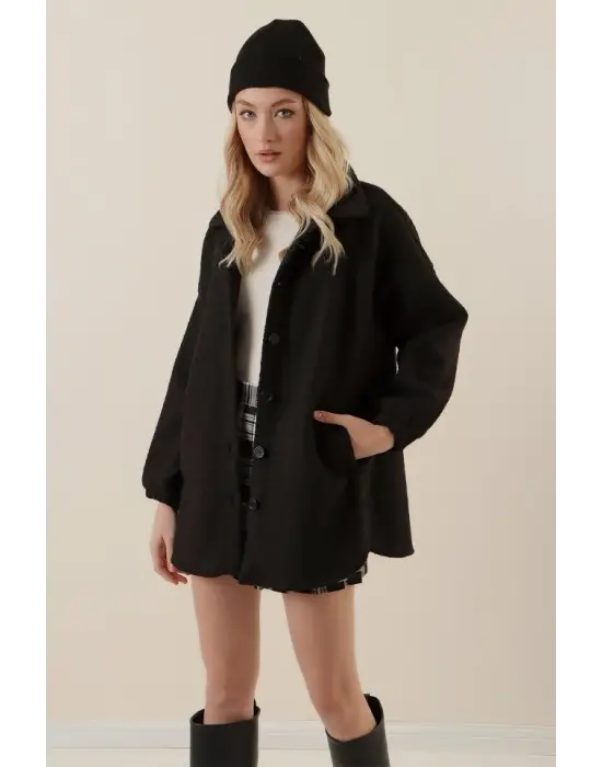 Modern Yün Karışımlı Buklet Ceket