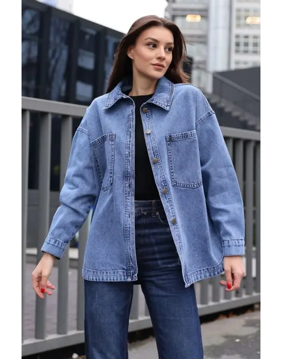 Modern Oversize Denim Ceket - Lacivert