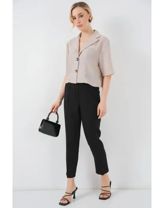 0706 Crop Keten Ceket - Bej