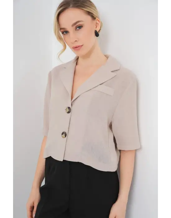 0706 Crop Keten Ceket - Bej