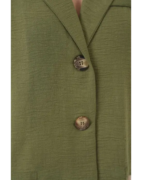 0706 Crop Keten Ceket - Haki