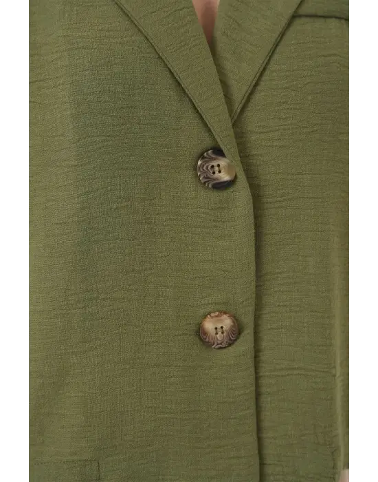 0706 Crop Keten Ceket - Haki