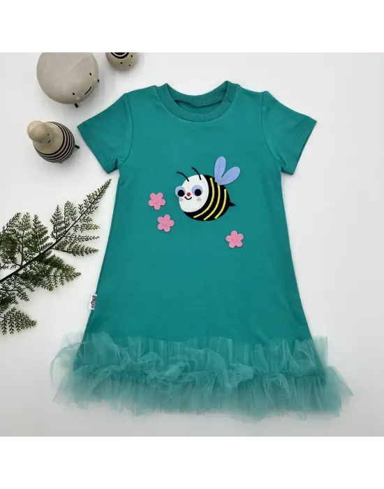 Çarpıcı Nakışlı Fırfırlı Jile Elbise