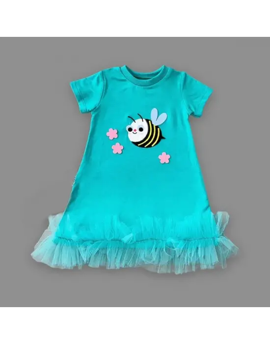 Çarpıcı Nakışlı Fırfırlı Jile Elbise