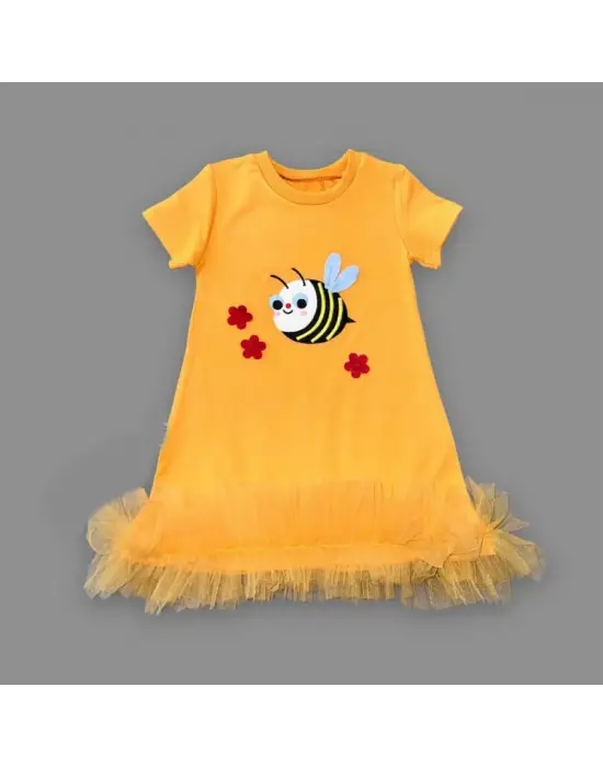 Trend Nakışlı Eteği Fırfırlı Jile Kız Çocuk Elbisesi