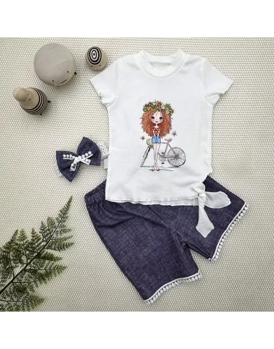 Göz Alıcı Bandanalı Kot Kız Bebek Takımı