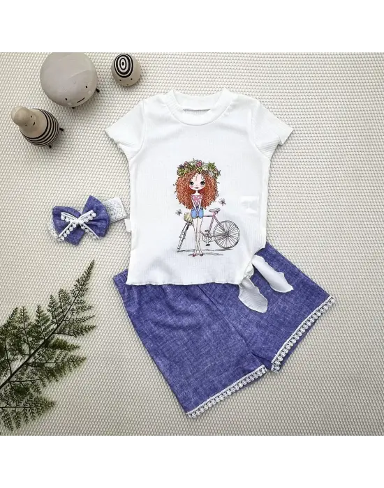 Çılgın Bisikletli Baskılı Kız Bebek 3lü Takım