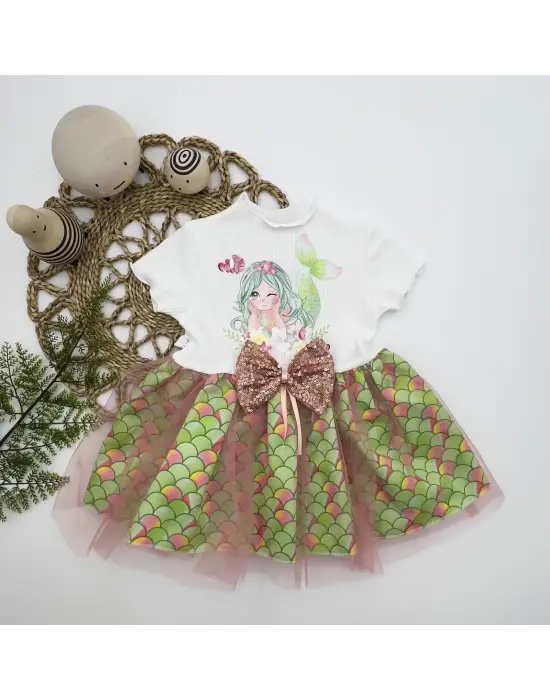 Zarif Denizkızı Desenli Bebek Elbisesi