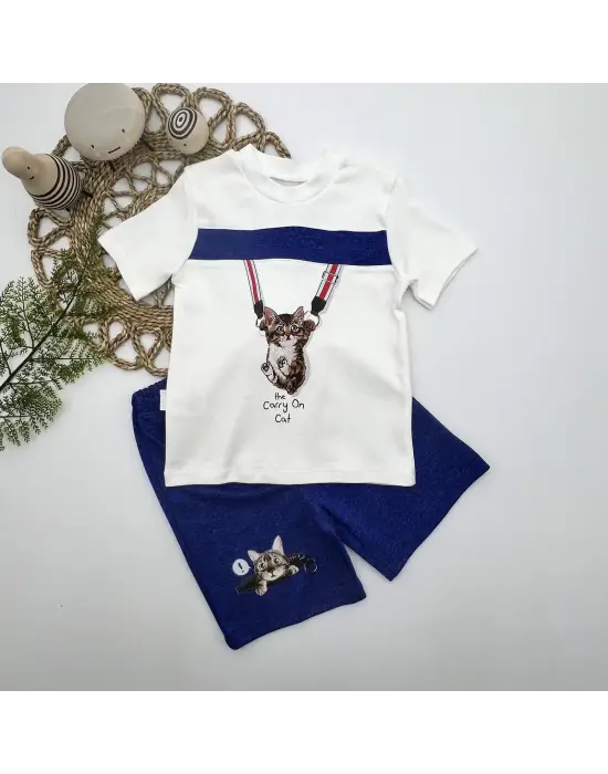 Trend Kedi Baskılı Erkek Bebek Takımı