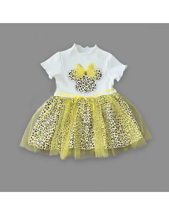 Zarif Fiyonklu Mickey Astarlı Kız Bebek Tütü Elbisesi