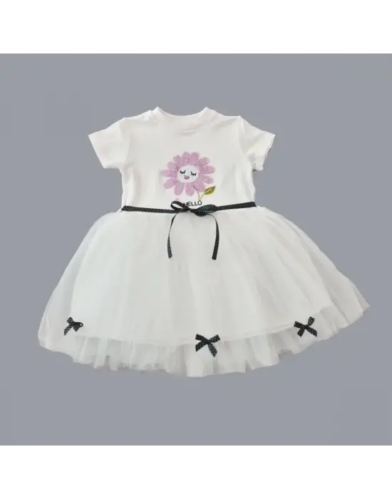 Zarif Yapraklı Çiçek Nakışlı Kız Bebek Tütü Elbisesi