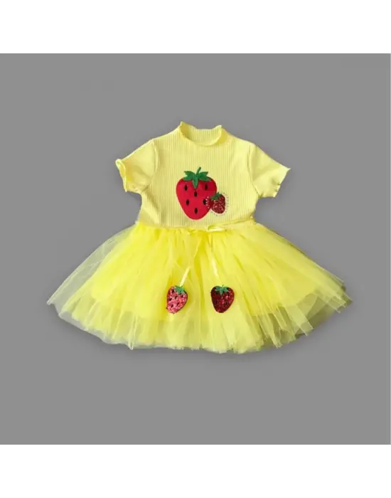 Tarz Çilek Kuşaklı Bebek Elbisesi