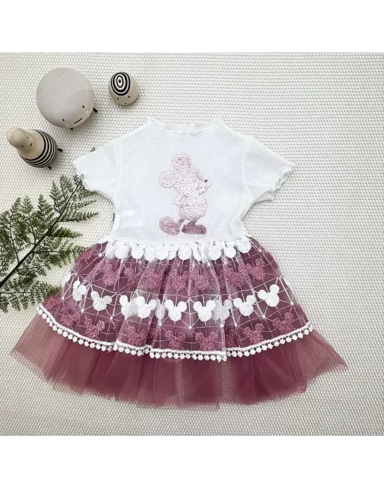 Etkileyici Kız Bebek Elbisesi Mickey Baskılı