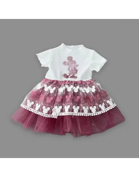 Etkileyici Kız Bebek Elbisesi Mickey Baskılı