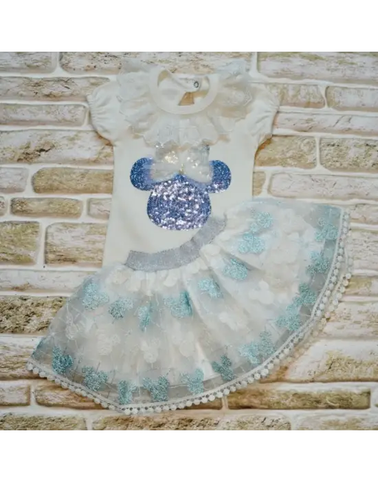 Şık Mickey Nakışlı Kız Bebek Takımı