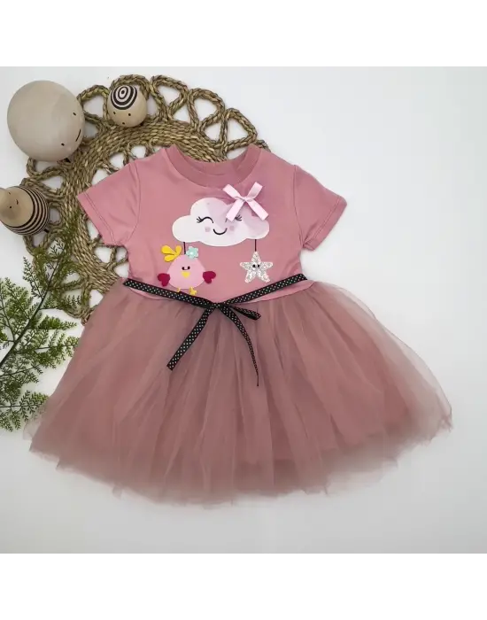 Zarif Tül Tokalı Bulut Civciv Kız Bebek Elbisesi