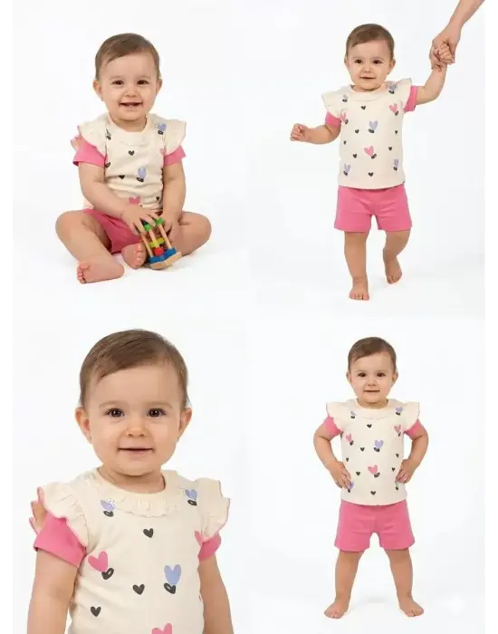 1/3 Yaş Piti Kalp Baskılı Çocuk Takımı