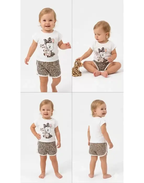 1/4 Yaş Leopar Tavşan Baskılı Çocuk Takımı