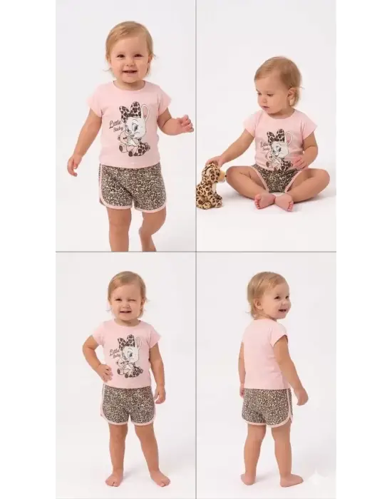 1/4 Yaş Leopar Tavşan Baskılı Çocuk Takımı