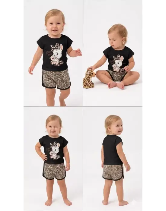 1/4 Yaş Leopar Tavşan Baskılı Çocuk Takımı