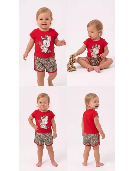 1/4 Yaş Leopar Tavşan Baskılı Çocuk Takımı
