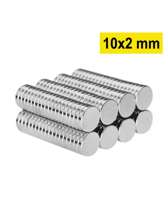 10 Adet 10x2mm Yuvarlak Neodyum Mıknatıs Güçlü Magnet Nikel Kaplamalı