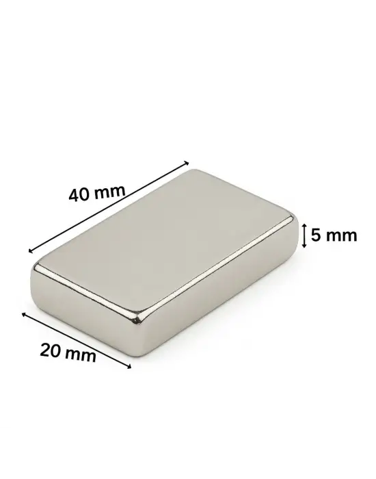 10 Adet 40x20x5mm Neodyum Magnet Güçlü N35 Mıknatıs Köşeli Nikel Kaplama