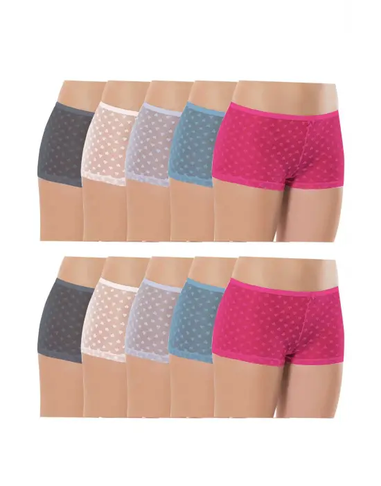 10 Adet Kadın Komple Tül Dantel Boxer Külot
