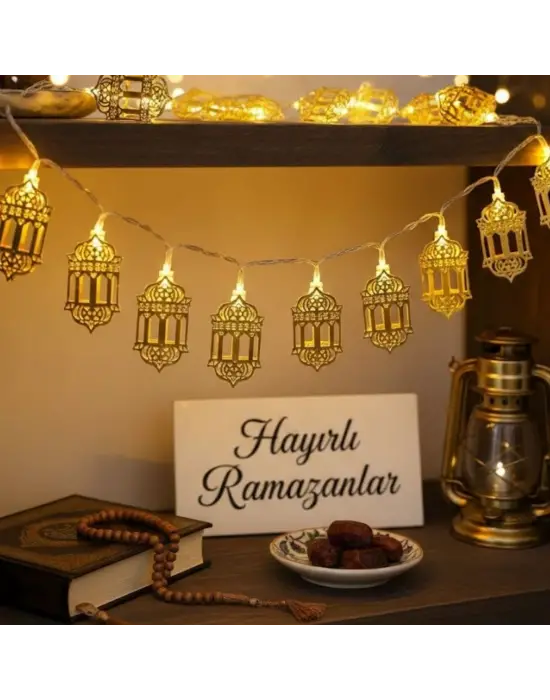 10 Adet Sarkıtlı Ramazan Fenerli LED Işık – Pilli 2 Metre Ramazan Süsü, İslami Dekorasyon, Ev ve Mekanlar İçin Dekoratif Ortam Aydınlatması