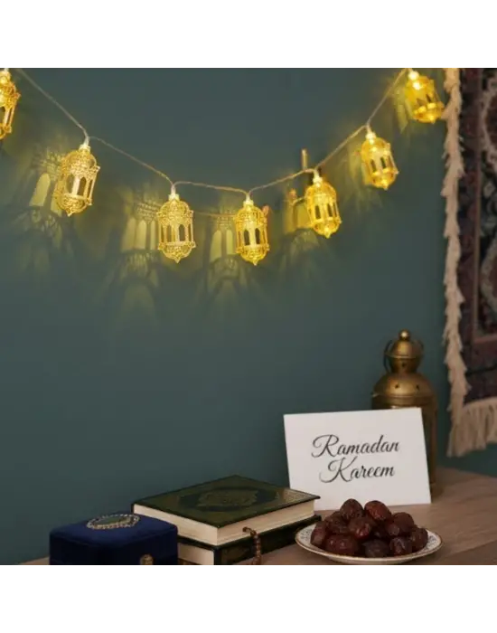 10 Adet Sarkıtlı Ramazan Fenerli LED Işık – Pilli 2 Metre Ramazan Süsü, İslami Dekorasyon, Ev ve Mekanlar İçin Dekoratif Ortam Aydınlatması