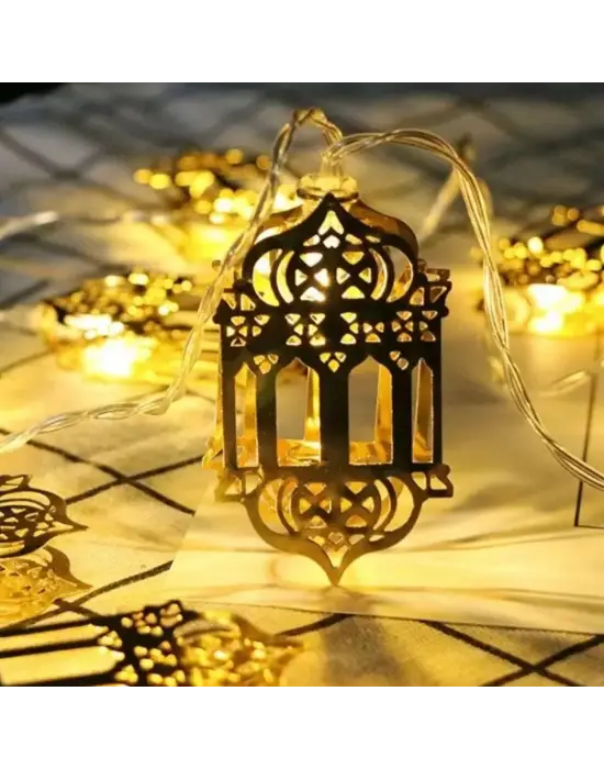 10 Adet Sarkıtlı Ramazan Fenerli LED Işık – Pilli 2 Metre Ramazan Süsü, İslami Dekorasyon, Ev ve Mekanlar İçin Dekoratif Ortam Aydınlatması