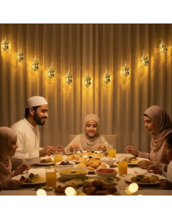 10 Adet Sarkıtlı Ramazan Fenerli LED Işık – Pilli 2 Metre Ramazan Süsü, İslami Dekorasyon, Ev ve Mekanlar İçin Dekoratif Ortam Aydınlatması