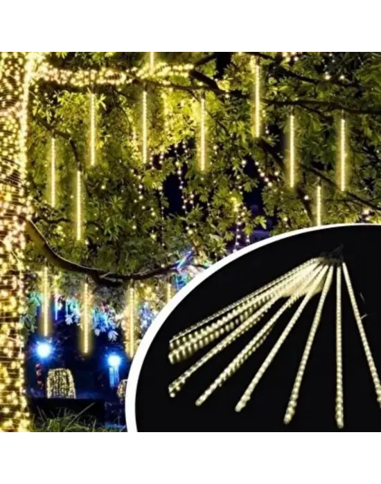 10lu 45 cm Plastik Meteor LED USB 2M Kablo Sarı Renk Ağaç Işığı – Renk Değiştiren Asmalı Dekoratif Bahçe ve Dış Mekan Aydınlatması