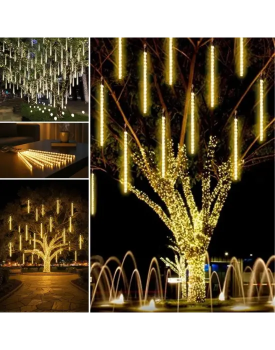 10lu 45 cm Plastik Meteor LED USB 2M Kablo Sarı Renk Ağaç Işığı – Renk Değiştiren Asmalı Dekoratif Bahçe ve Dış Mekan Aydınlatması