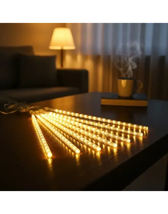 10lu 45 cm Plastik Meteor LED USB 2M Kablo Sarı Renk Ağaç Işığı – Renk Değiştiren Asmalı Dekoratif Bahçe ve Dış Mekan Aydınlatması