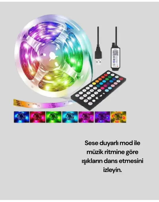 10 Metre Smart Şerit Led Bluetooth Telefon Kontrollü Usb Enerjili