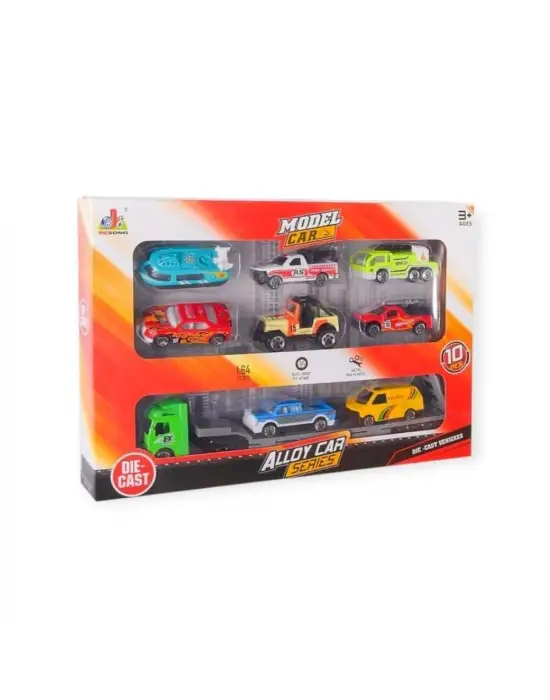 10 Parça Araç Taşıyan Tır Seti - Die Cast - DS047 - City