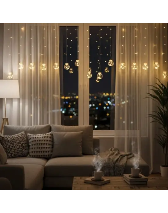 10 Sarkıtlı Kumandalı Dekoratif Top İçi Mini Toplu LED Günışığı Rengi Dekoratif Aydınlatma