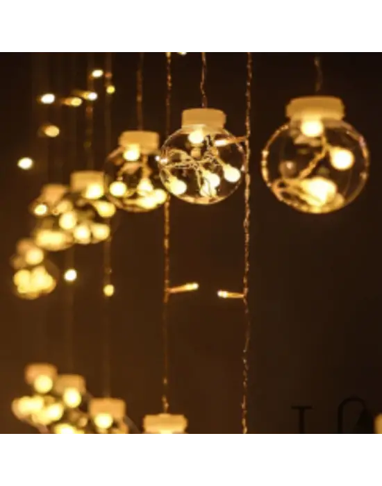 10 Sarkıtlı Kumandalı Dekoratif Top İçi Mini Toplu LED Günışığı Rengi Dekoratif Aydınlatma