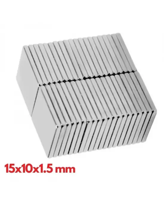 100 Adet 15x10x1.5 Mm Köşeli Neodyum Mıknatıs N35 Magnet Dayanıklı Nikel Kaplama