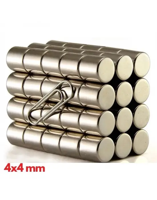 100 Adet 4x4 Mm Yuvarlak Neodyum Mıknatıs N35 Güçlü Magnet Nikel Kaplama