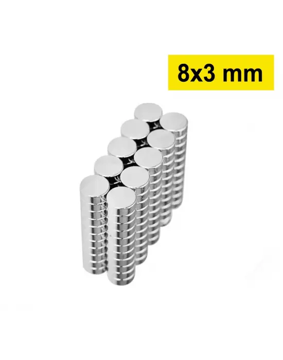 100 Adet 8x3mm Yuvarlak Neodyum Mıknatıs Güçlü Nikel Kaplamalı Kaliteli Dayanıklı Magnet