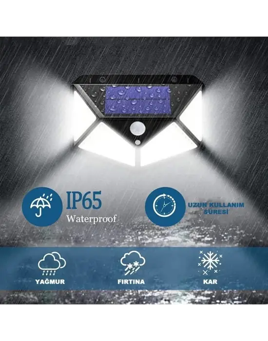 100 Led Dış Mekan Solar Aydınlatma Fotoselli Solar Lamba Hareket Sensörlü