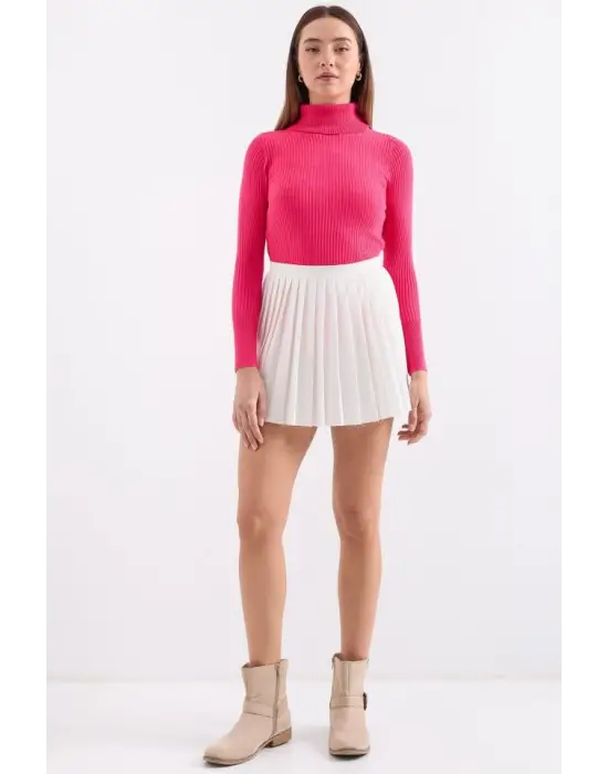 10311 Balıkçı Yaka Triko Kazak - Fuşya