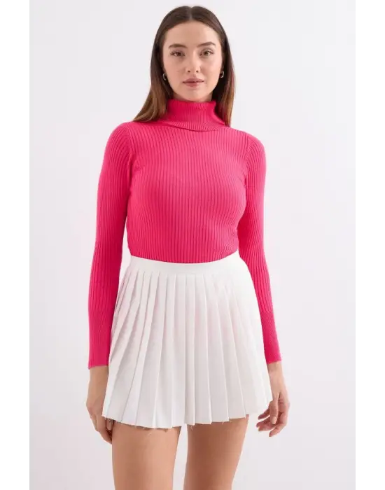 10311 Balıkçı Yaka Triko Kazak - Fuşya