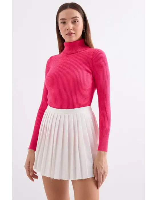 10311 Balıkçı Yaka Triko Kazak - Fuşya
