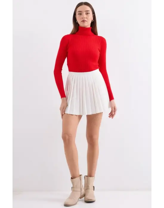 10311 Balıkçı Yaka Triko Kazak - Kırmızı